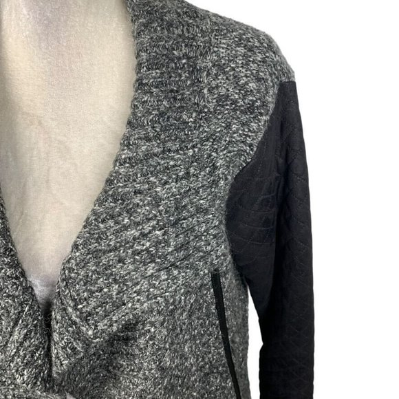 Kikit Marled Open Front Cardigan Sweater Black White Grey Embossed Sleeve M - Picture 2 of 9